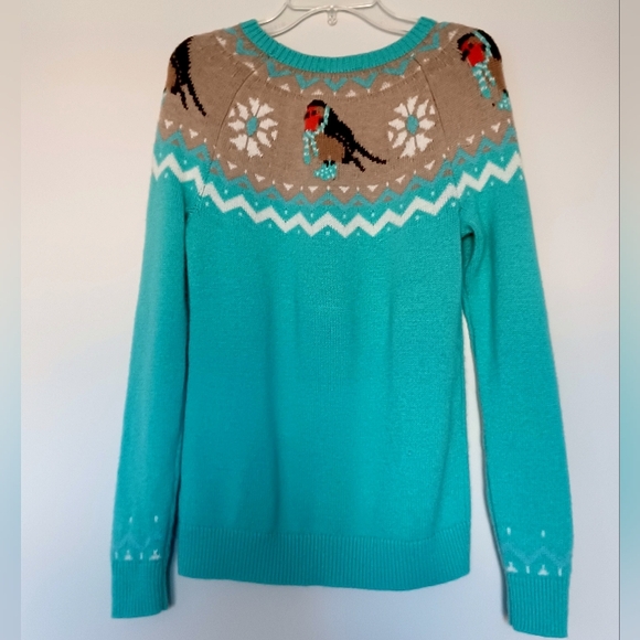 Talbots Teal Lambswool Knit Fair Isle Snow Bird Sweater, Size P - Picture 14 of 16